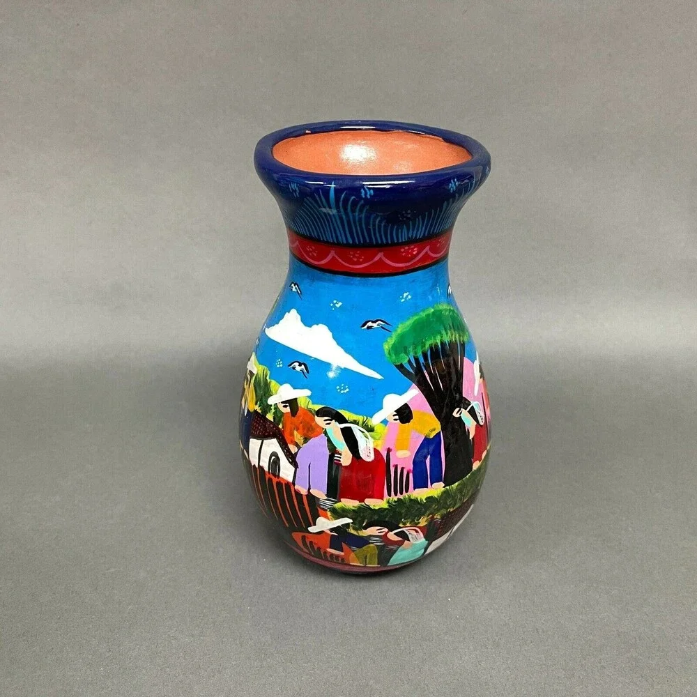 Colorful‎ Vase Mexico Pottery 7 1/2